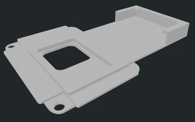 The STL file ready for slicing. The model shows the frame structure with mounting points clearly visible.